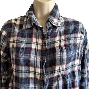 Brandy Melville ~ Blue Plaid Button Down Shirt ~ chest pocket